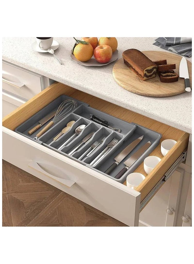 Kitchen Utensil Drawer Organizer Space-Saving Drawer Organizer Expandable Made of High-Quality Plastic Organizes All Your Kitchen Utensils 8 Compartments - Image 1